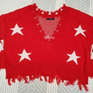 Zaful Red Distressed Knit Sweater